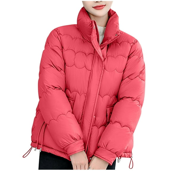 TFEOQRY Fashion Women's Short Padded Coats Casual Long Sleeve Solid Color Zipper Blouse Coat with Pockets Outwear Jacket Red