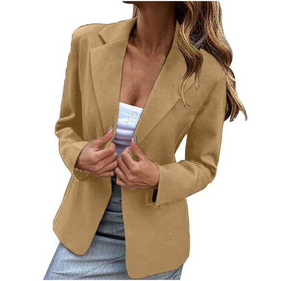 TFEOQRY Fashion Women's Suit Cardigan Solid Color Button Jacket Long Sleeved Casual Outwear Khaki