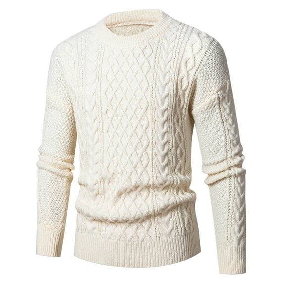 TFEOQRY Fashionable Men's Round Neck Sweater Long Sleeved Solid Color Pullover Knitted Sweater Tops Beige
