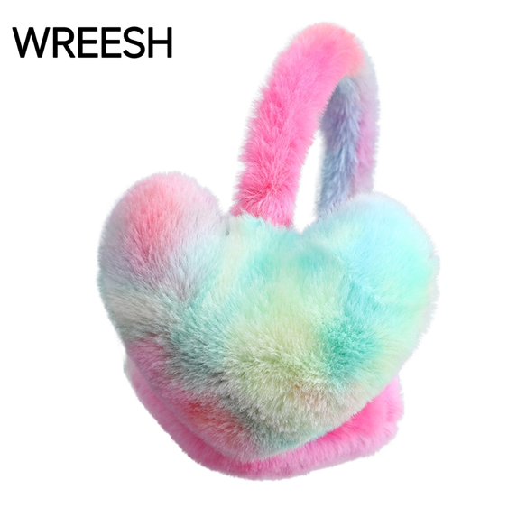 WREESH Heart-Shaped Plush Earmuffs for Women Winter Gradient Ear Protection Keep Warm Head-Mounted Fluff Earmuffs Multicolor-1