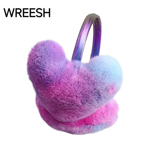 WREESH Heart-Shaped Plush Earmuffs for Women Winter Gradient Ear Protection Keep Warm Head-Mounted Fluff Earmuffs Purple