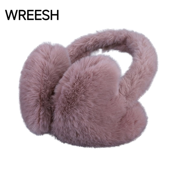 WREESH Heart-Shaped Plush Earmuffs for Women Winter Solid Color Ear Protection Keep Warm Head-Mounted Fluff Earmuffs Brown
