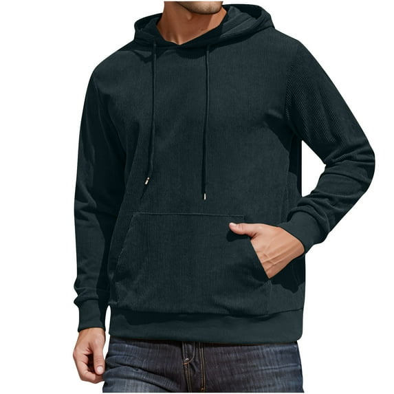 TFEOQRY Hooded Sweatshirts for Men Solid Color Corduroy Pullover Long Sleeve Hooded Tops Sweatshirt Green