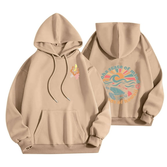 TFEOQRY Hooded Sweatshirts for Women Fashion Loose Solid Color Simple Printed Pullover Long Sleeve Hooded Tops Sweatshirt Khaki