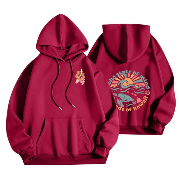 TFEOQRY Hooded Sweatshirts for Women Fashion Loose Solid Color Simple Printed Pullover Long Sleeve Hooded Tops Sweatshirt Red