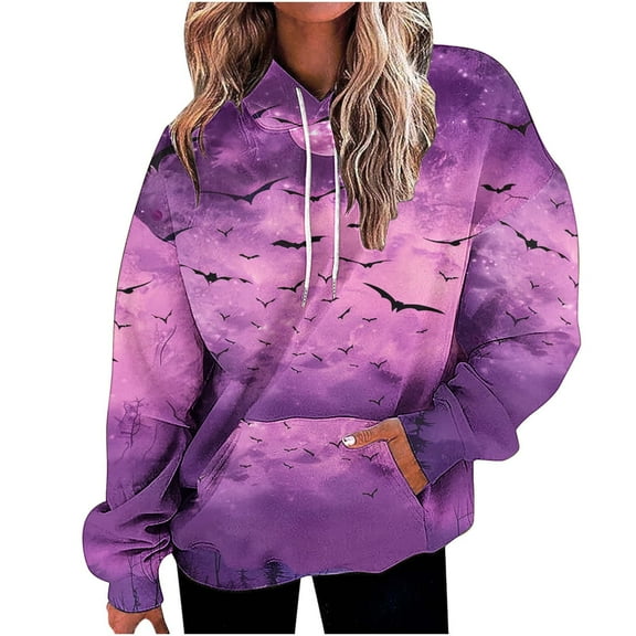 TFEOQRY Hooded Sweatshirts for Women Loose Halloween Related Printed Pullover Long Sleeve Hooded Tops Sweatshirt Watermelon Red