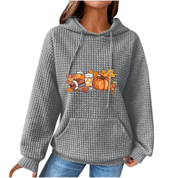 TFEOQRY Hooded Sweatshirts for Women Small Square Plaid Fabric Simple Printed Pullover with Pockets Long Sleeve Hooded Tops Sweatshirt Gray