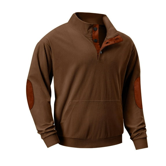 TFEOQRY Hoodless Sweatshirts for Men Casual Solid Color Corduroy Pullover Long Sleeve Stand Up Collar Hoodless Sweatshirt Tops Khaki