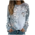 thumbnail image 1 of TFEOQRY Hoodless Sweatshirts for Women Casual Fashionable Printed Pullover Long Sleeve Round Neck Hoodless Sweatshirt Tops Light Blue, 1 of 5