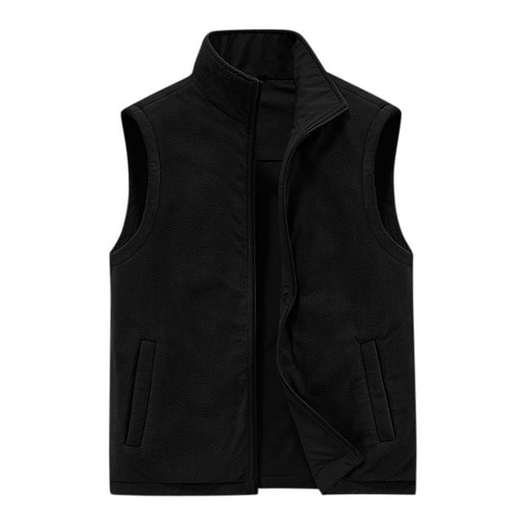 TFEOQRY Hoodless Vest for Men Double Sided Velvet Workwear Solid Color Thermal Jackets Waistcoat Sleeveless Outwear Black