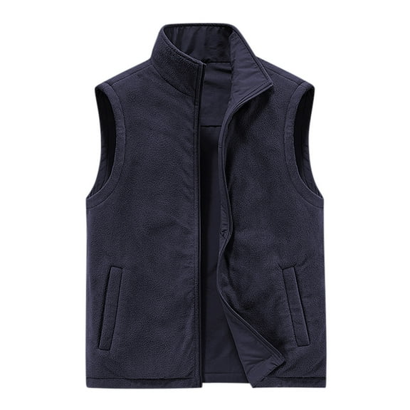TFEOQRY Hoodless Vest for Men Double Sided Velvet Workwear Solid Color Thermal Jackets Waistcoat Sleeveless Outwear Blue