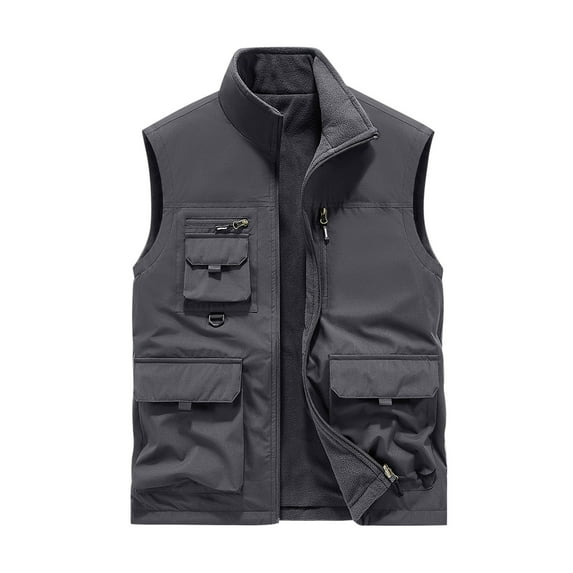 TFEOQRY Hoodless Vest for Men Double Sided Velvet Workwear Solid Color Thermal Jackets Waistcoat Sleeveless Outwear Gray