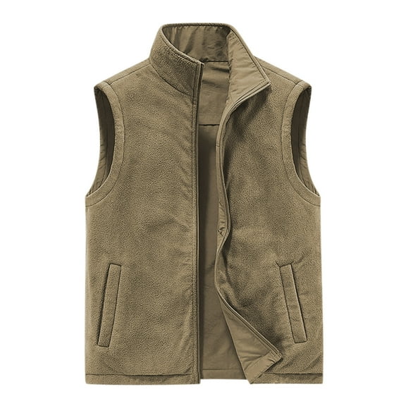 TFEOQRY Hoodless Vest for Men Double Sided Velvet Workwear Solid Color Thermal Jackets Waistcoat Sleeveless Outwear Khaki