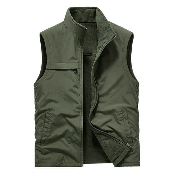 TFEOQRY Hoodless Vest for Men Tight Fitting Fleece Thermal Solid Color Jackets Waistcoat Sleeveless Outwear Olive Green