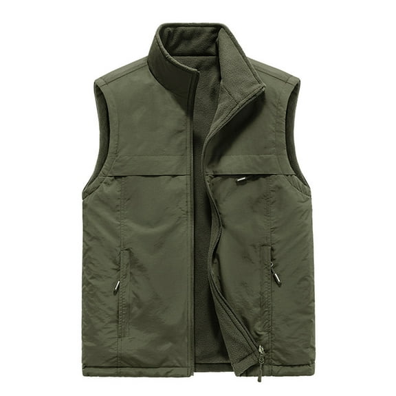 TFEOQRY Hoodless Vest for Men Tight Fitting Fleece Thermal Solid Color Jackets Waistcoat Sleeveless Outwear Olive Green