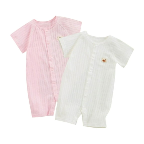 TFEOQRY Infant 2Pc Girls and Boys Cotton Romper Short Sleeve Solid Color T-Shirt Round Neck Jumpsuit Rompers Pink
