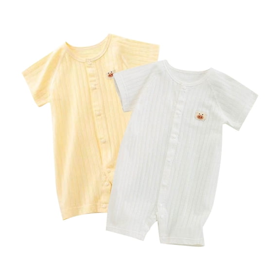 TFEOQRY Infant 2Pc Girls and Boys Cotton Romper Short Sleeve Solid Color T-Shirt Round Neck Jumpsuit Rompers White