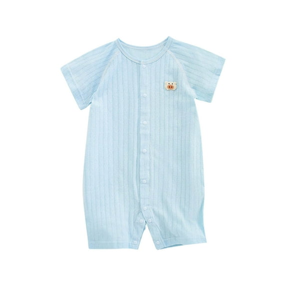 TFEOQRY Infant Boys Girls Cotton Romper Short Sleeve Solid Color T-Shirt Round Neck Jumpsuit Rompers Light Blue