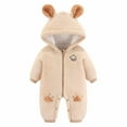 thumbnail image 1 of TFEOQRY Infant Boys Girls Flannel Rompers Solid Color Cute Bear Ears Winter Thick Keep Warm Jumpsuit Romper Khaki, 1 of 6