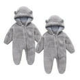 thumbnail image 1 of TFEOQRY Infant Boys Girls Fleece Jumpsuit Soft Rompers 2PC Cute Romper Long Sleeve Hooded Jumpsuit Cute Flannel Clothes Gray, 1 of 1