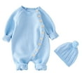 thumbnail image 1 of TFEOQRY Infant Boys and Girls Romper Set Solid Color Knitted Jumpsuit Thermal Romper and Hat Sets Light Blue, 1 of 7