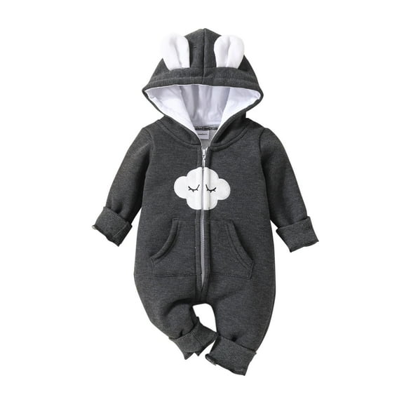 TFEOQRY Infant Girls Boys Cotton Romper Long Sleeved Hooded Thermal Jumpsuit Crawling Clothes Gray