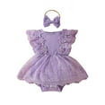 thumbnail image 1 of TFEOQRY Infant Girls Cotton Bodysuit Dress Set Summer New Short Sleeve Ruffled Lace Embroidery Mesh Princess Bow Skirt Crawling Suit Purple, 1 of 4