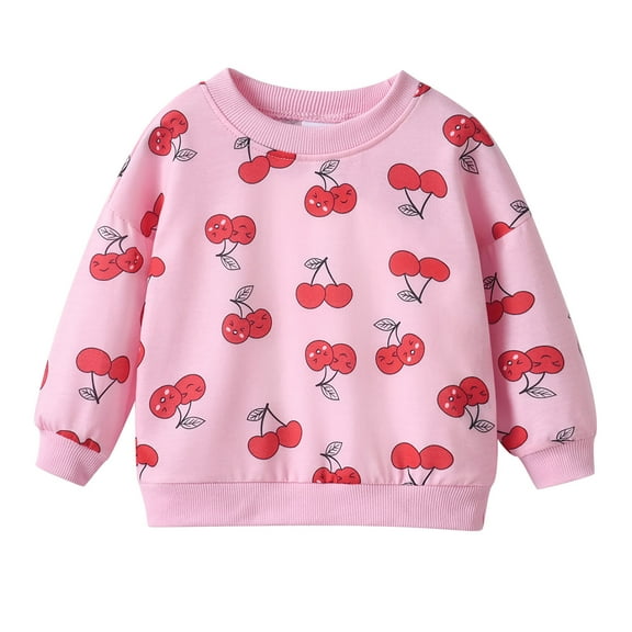 TFEOQRY Infant Girls Cotton Hoodless Sweatshirts Cherry Printed Warm Casual Sports Sweatshirts Top