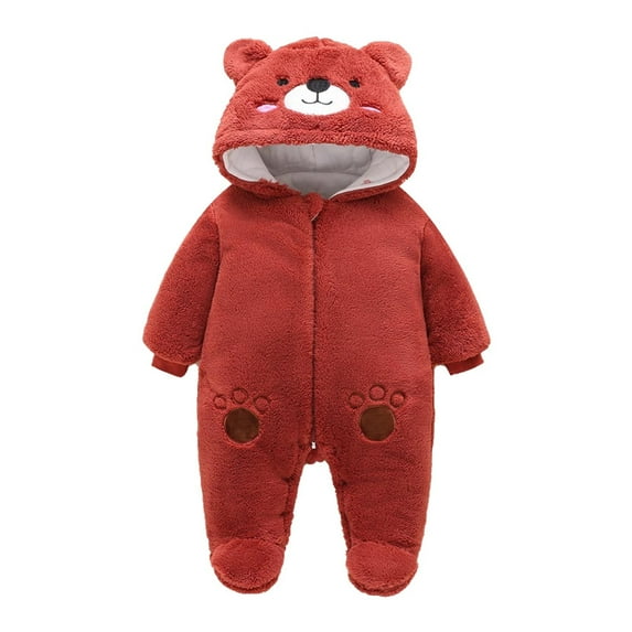 TFEOQRY Infant Girls Fleece Jumpsuit Soft Rompers Fashion Solid Color Cute Plush Thickening Snowsuits Keep Warm Bear Ear Jumpsuit Burgundy