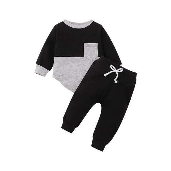 TFEOQRY Infant Girls and Boys Cotton Bodysuit Set Casual Color Blocking Long Sleeved Bodysuit and Pants Set Black