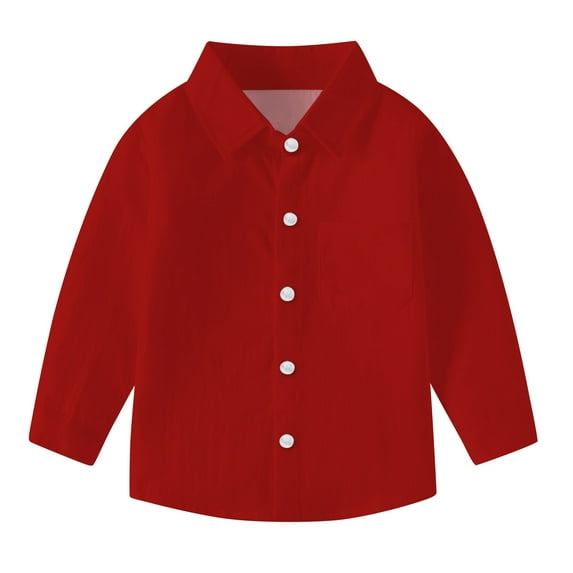 TFEOQRY Infant Kids Boys Girls button Dress Shirts Fashion Cute Solid Color Pocket Print Long Sleeves Casual School Uniform Top Shirt Burgundy