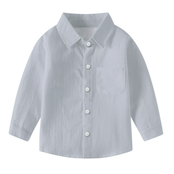 TFEOQRY Infant Kids Boys Girls button Dress Shirts Kids Boys Girl Fashion Cute Solid Color Pocket Print Long Sleeves Casual School Uniform Top Shirt Gray