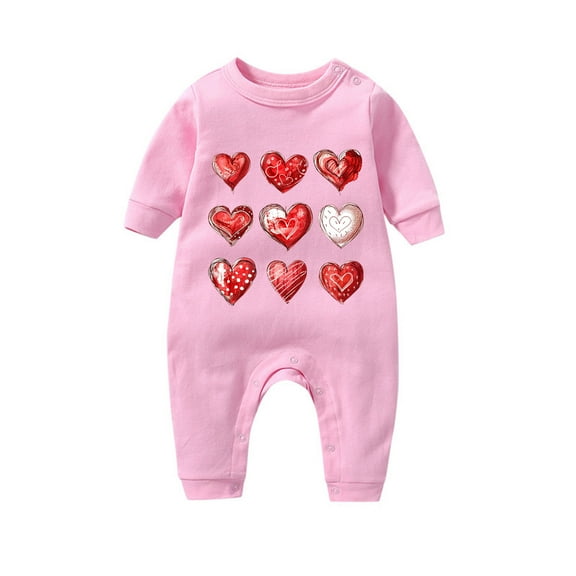 TFEOQRY Infant Kids Girls Boys Cotton Rompers Long Sleeve Valentine's Day Heart Printed Jumpsuit Romper Pink