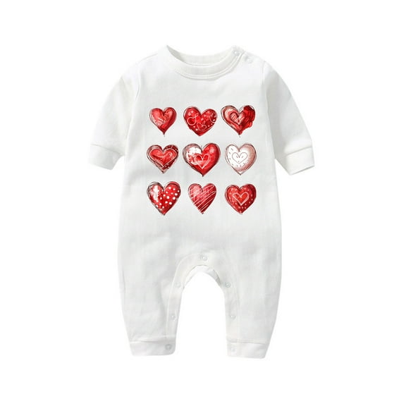TFEOQRY Infant Kids Girls Boys Cotton Rompers Long Sleeve Valentine's Day Heart Printed Jumpsuit Romper White