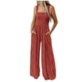 thumbnail image 1 of TFEOQRY Jumpsuit Pants for Women Fashionable Printed Pocket Wide Leg Overall Pants Elastic Waisted Trousers Red, 1 of 6