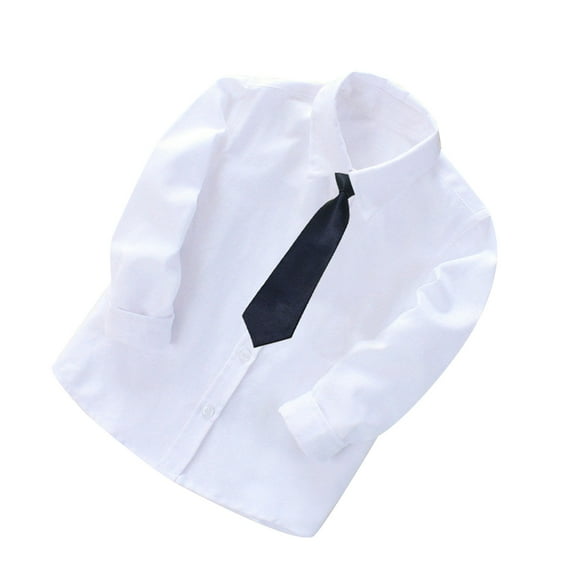 TFEOQRY Kids Boys Cotton Dress Shirt Toddler Fashion Long Sleeve Blouse Solid Color Gentleman's School Uniform Shirt Tie Suit White