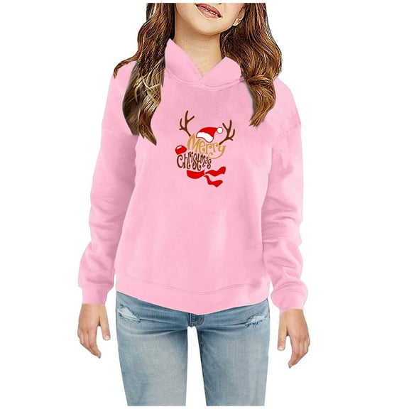 TFEOQRY Kids Boys Girls Christmas Fleece Hoodies Toddler Baby Children's Hoodie Casual Print Sweatshirt For The Baby Gift Pink