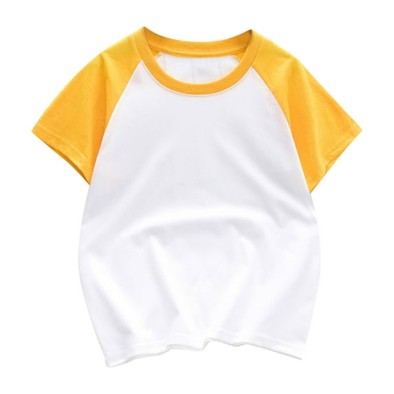 TFEOQRY Kids Boys Girls Cotton Baseball Tee Solid Color Raglan T-shirt Summer Toddler Kids Comfortable Solid Color Short Sleeve Cotton Tops Yellow