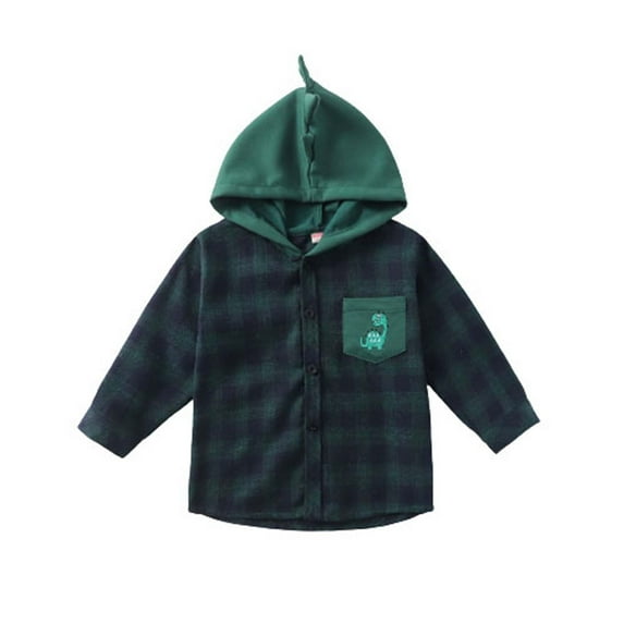 TFEOQRY Kids Boys Plaid Cotton Shirt Toddler Baby Clothes Multicolour Button Long-sleeved Hooded Shirt Green