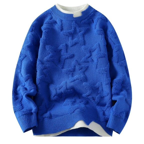 TFEOQRY Kids Crew Neck Star Pattern Knit Sweater Fake Two Pieces Long Sleeve Casual Pullover Fall Winter Top Blue