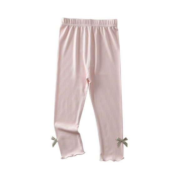 TFEOQRY Kids Girls Cotton Linen Pants Summer Casual Capris Bow Decorative Elastic Thin Children's Pants Pink