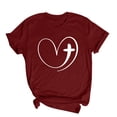 thumbnail image 1 of TFEOQRY Ladies' Casual Heart Printed Top Shirts Fashionshort Sleeve Out Blouse Round Neck T-Shirt Tops Burgundy, 1 of 3