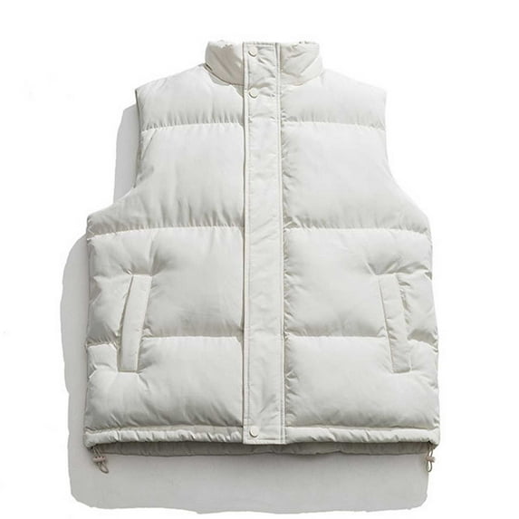 TFEOQRY Man's Padded Coats Vest Casual Fashion Solid Color Stand Collar Pocket Zipper Sleeveless Cotton Clothing White