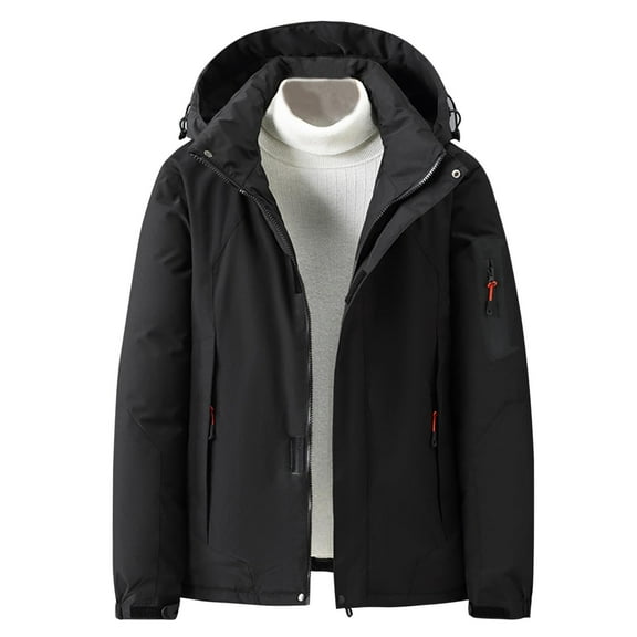 TFEOQRY Men Padded Coats Parkas Hooded Long Sleeved Zipper Hardshell Padded Thicken Outdoor Workwear Padded Jacket Coat Black