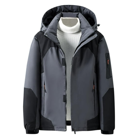 TFEOQRY Men Padded Coats Parkas Hooded Long Sleeved Zipper Hardshell Padded Thicken Outdoor Workwear Padded Jacket Coat Gray