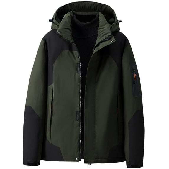 TFEOQRY Men Padded Coats Parkas Hooded Long Sleeved Zipper Hardshell Padded Thicken Outdoor Workwear Padded Jacket Coat Green