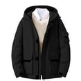 thumbnail image 1 of TFEOQRY Men Short Padded Coats Parkas Fashion Solid Color Hooded Long Sleeves Zipper Casual Eiderdown Coat Black, 1 of 7