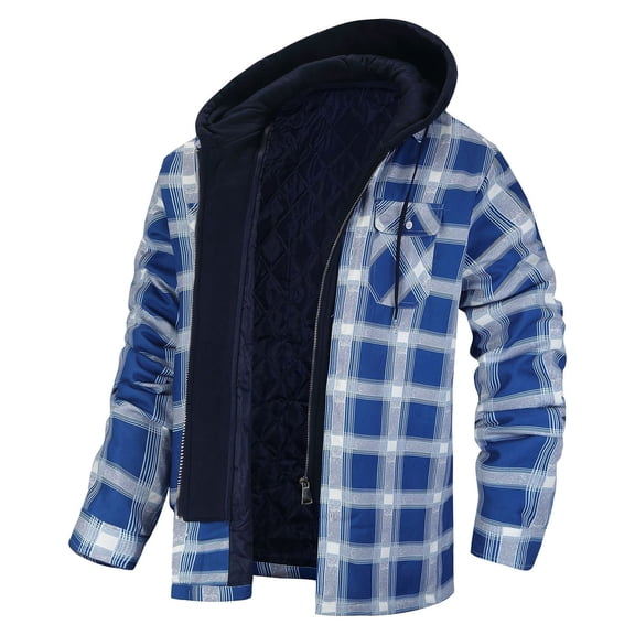 TFEOQRY Men Thickening Plaid Hooded Blouse Patchwork Fashion Plaid Hooded Button Long Sleeve Shirt Blouse Sky Blue