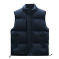 thumbnail image 1 of TFEOQRY Men Winter Padded Coats Vest Stand Collar Solid Color Drawstring Pocket Zipper Sleeveless Thermal Jacket Waistcoat Blue, 1 of 9
