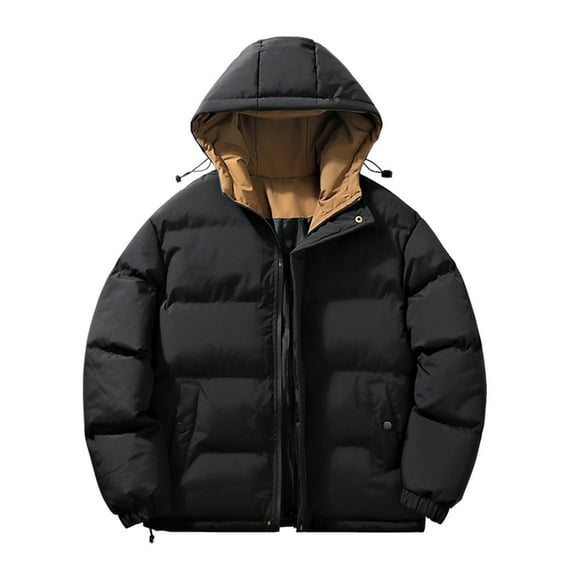 TFEOQRY Men Winter Short Padded Coats Casual Patchwork Hooded Zipper Jacket with Pockets Long Sleeve Coat Black